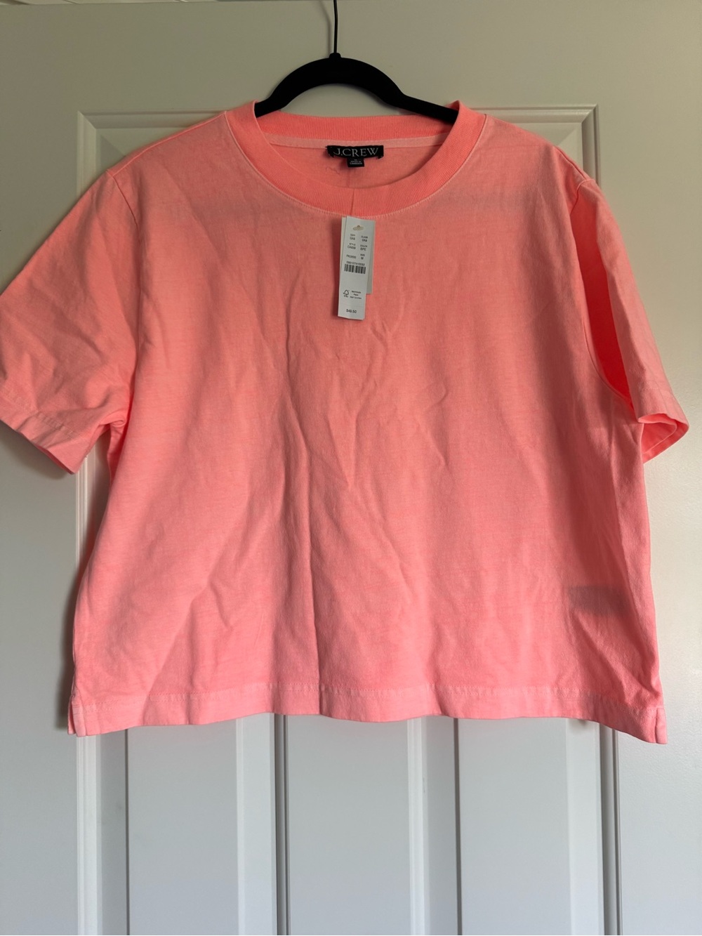 J.Crew bright Pink Cropped, Boxy Crewneck Tee M NWT